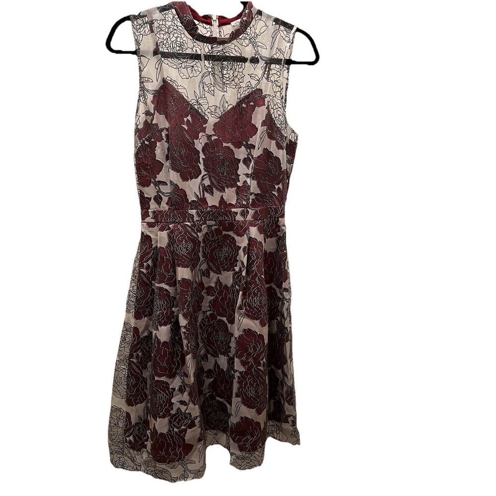 Lace & Mesh Burgundy Black White Floral Sheer Sleeveless Dress Size S Romantic